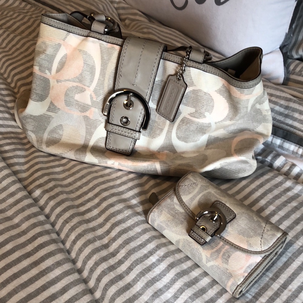 Authentic Coach Optic Linen and matching wallet